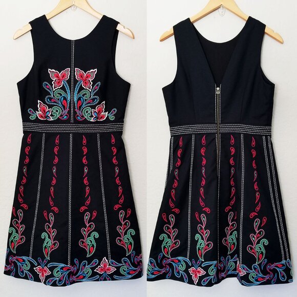 Anthropologie Maeve Chennai Embroidered Paisley Floral Mini Dress Black Size 6 - Picture 15 of 15